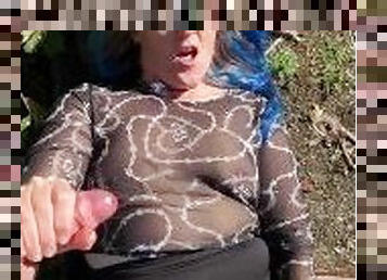 vieux, en-plein-air, public, mature, milf, branlette, ejaculation, gode, plus-agée, cougar