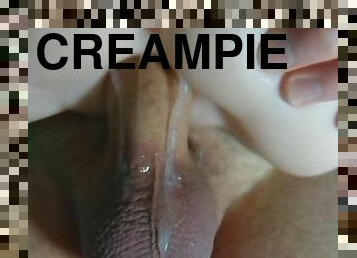 fisse-pussy, amatør, creampie, sperm, lille, nærbillede, dukke, saftig