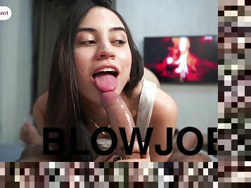 Brunette Teen Camgirl with Big tits - POV blowjob and handjob
