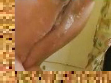 Solo shower dildo play