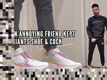 Shrunken annoying friend kept safe in giants shoe & cock