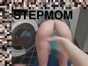 Stepmom got stuck in the washing machine homemade fisting with various toys