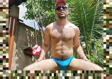 Outdoor arm training in thong and masturbating with Louis Ferdinando