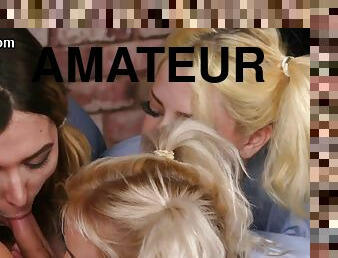 CFNM amateur college femdoms suck in group till cumshot