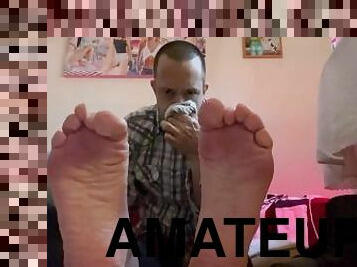 amateur, gay, pieds, solo, cuir