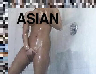 Asa Akira takes a shower and masturbates
