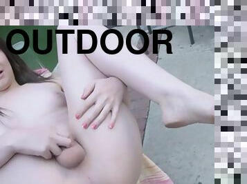 Outdoor amateur tgirl showing her ass closeup