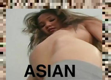 asiatique, masturbation, pornstar, bas, lingerie, taquinerie