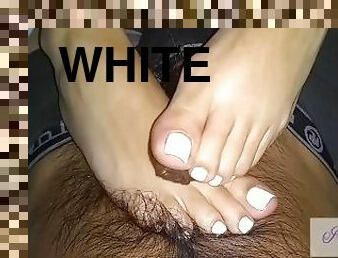 White Toes Footjob and Toejob - Cum on Toes [Foreskin Phimosis Edition]