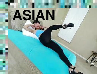 Asian hottie in panties teases pov
