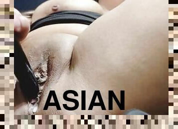 asiatisk, röv, fitta-pussy, kvinnligt-sprut, amatör, anal, leksak, ritt, dildo, ensam