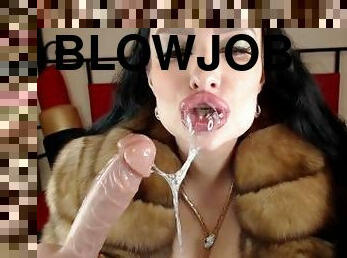 Promo: Slavic bimbo in sable fur coat gives slobbery sloppy blowjob