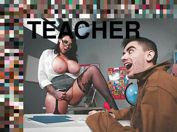 Tattooed teacher with monster curves seduces and fucks her student