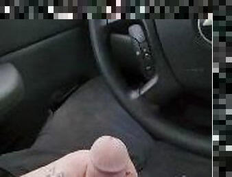 masturbation, public, amateur, énorme-bite, voiture, solo, bite, clignotant