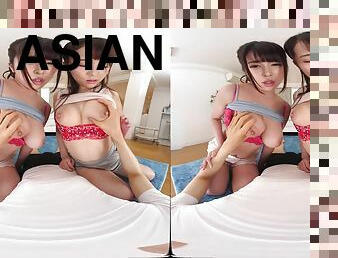 Asian Japanese POV VR threesome hardcore with cumshot