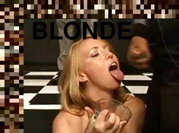 Hot blonde eating omelet cum