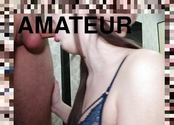 russisk, amatør, blowjob, cumshot, stor-pikk, hjemmelaget, deepthroat, cum, petite, hvit