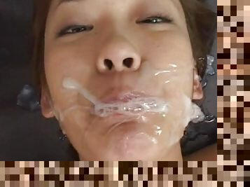 Asian secretary is getting cum on her face