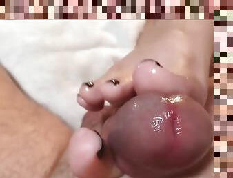 Amazing black pedicure footjob