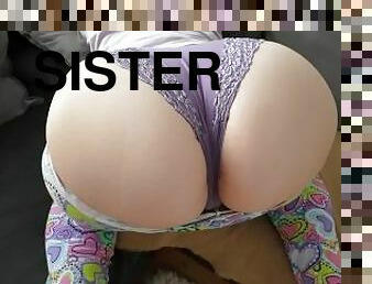 Step sister in beautiful leggings and panties got fucked