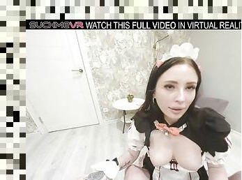 Naughty maid Anna Esmanin sucks cock and fucks wildly in virtual reality