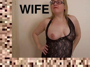 Wife dancing in black lace dress