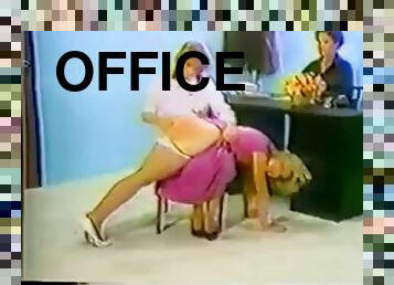 bureau-office, gode-ceinture, lesbienne, vintage, bout-a-bout