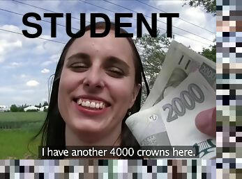 Slim Darkhaired Babe Student Fucks In Field For Money