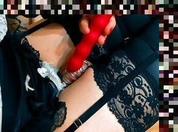 ?aged trans maid cums hard from vibrator