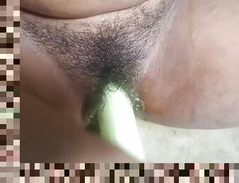 A Huge Cucumber In My Pussy. Fucking With Cucumber