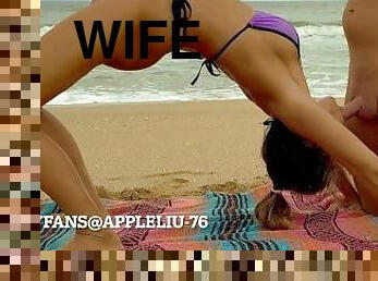 Wife in microbikini gets huge facial at the beach OnlyFans @ Appleliu-76
