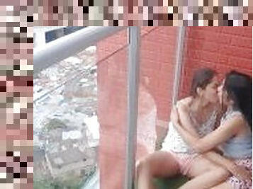 I fuck my stepbrother's girlfriend on the balcony of the apartment.