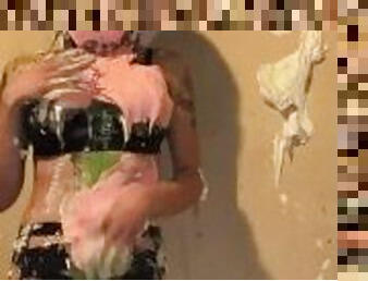 Bossy gets discipline with pies and slime and then gets railed by dildo
