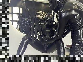 masturbieren, dilettant, spielzeug, latina, sadomasochismus, paar, latex, knechtschaft, larve, rubber