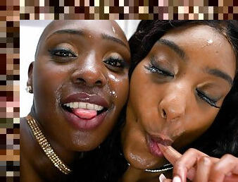 Ebony sluts Zaawaadi and Asia Rae savor a huge black schlong