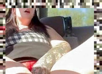Naughty goth girl caught masturbating in her car - Real footage.