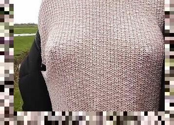 gros-nichons, en-plein-air, public, naturel, seins, soutien-gorge, clignotant