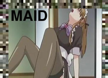 Maid masturbates hard as her boss watches