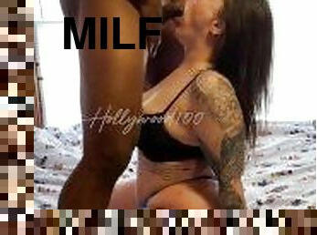 cul, fellation, énorme-bite, interracial, milf, maman, baisers, musclé, brunette, tatouage