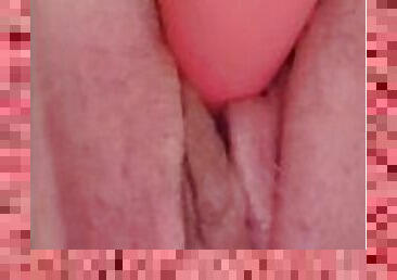Closeup of my very pink, wet, swollen pussy that spasms and squirts while i cum