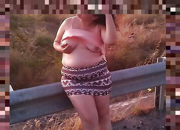 bbw walking outdoorsin way half naked