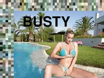 Busty Italian bikini model loves exposing her big boobs