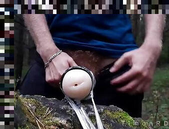 Athlete while jogging finds someones fleshlight in the forest and fucks it