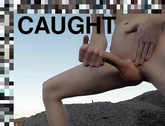 Caught! playing naked on the street! Huge Adrenaline Cumshot!!