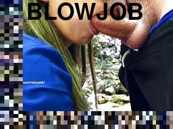 Pusenje i svrsavanje u usta u prirodi / Blowjob in the nature with oral creampie