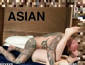 asiatique, papa, poilue, ejaculation-sur-le-corps, gay, pornstar, pappounet, musclé, tatouage