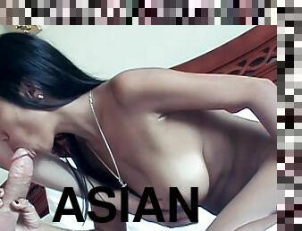 Asian brunette is banging with long white dick