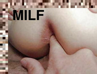 hundestilling, orgasme, fisse-pussy, udløsning, milf, creampie, fingering, dobbelt, smæk, penetrering