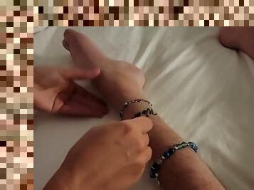 Paraplegic Having Anklets Put On His Skinny, Scrawny Legs By Girlfriend - First Person View