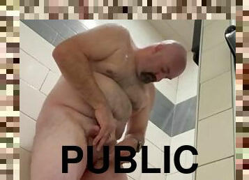 baignade, papa, énorme, public, amateur, douche, solo, boules